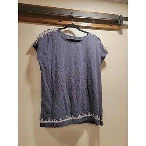 J Jill Purejill Top Blouse Embroidered Dolman Tunic Petite M organic Cotton Gray